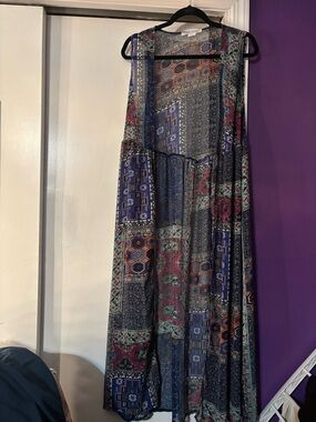 Sans Souci Multicolor Boho Patchwork Coverup Beach - Blue, Burgundy, Teal